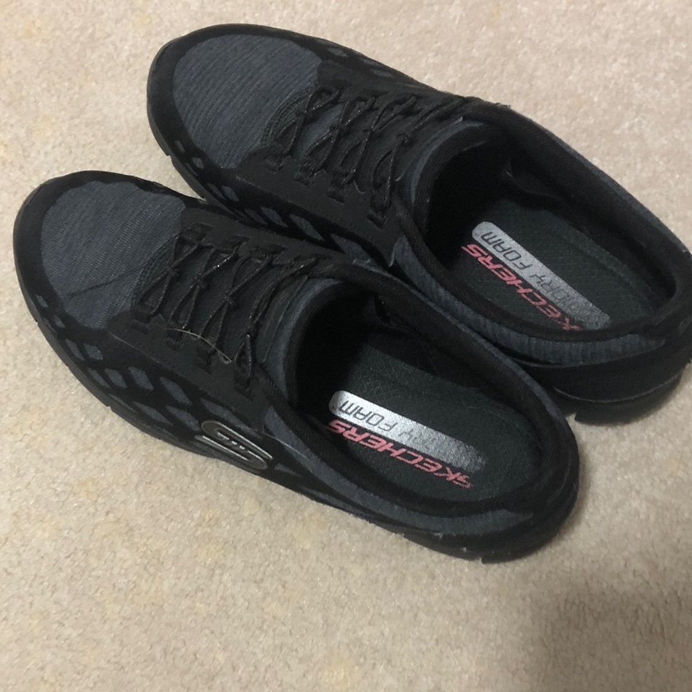 Skechers womens Black and Dark Gray Slip-On Athletic Sneakers